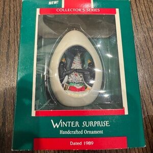 Vintage Hallmark Winter Surprise Handcrafted Ornament 1980s Egg Penguin Diorama